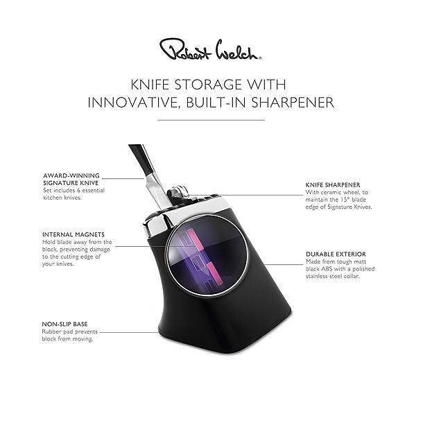 Robert Welch Signature Knife Block Sharpener and 6 Knives