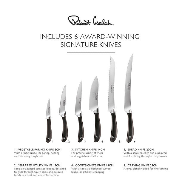 Robert Welch Signature Knife Block Sharpener and 6 Knives