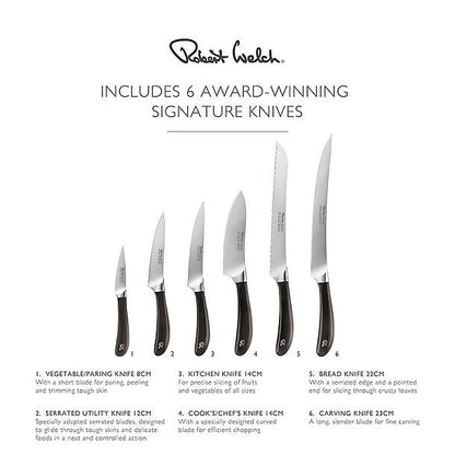 Robert Welch Signature Knife Block Sharpener and 6 Knives