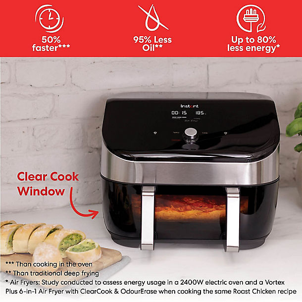 Instant Vortex Plus VersaZone Large  8.5L Air Fryer with ClearCook Window 140-4100-01-UK